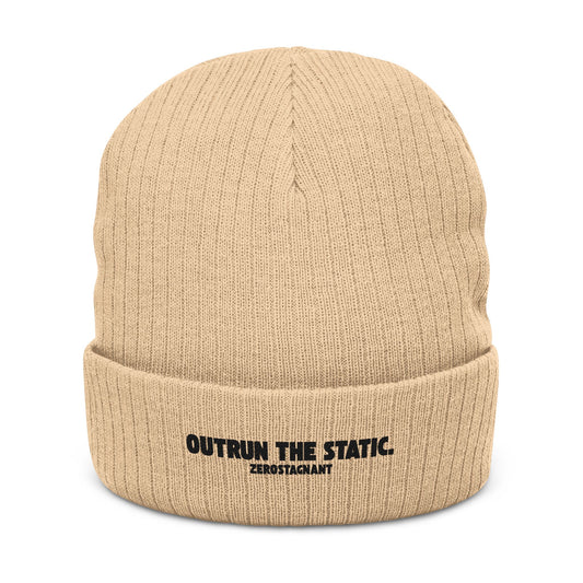 Outrun the Static — Ribbed Knit Beanie (Embroidery)
