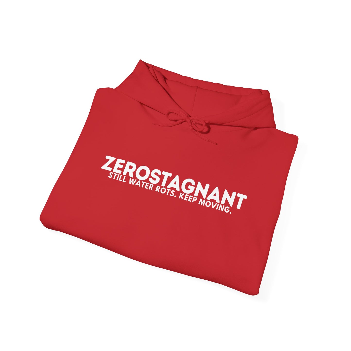 Hoodie — "Zerostagnant: Still. Water Rots. Keep Moving."