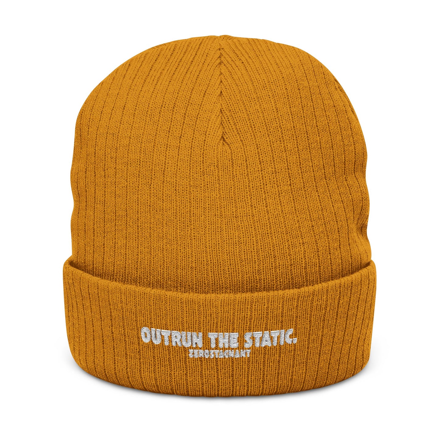 Outrun the Static — Ribbed Knit Beanie (Embroidery)
