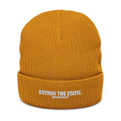 Outrun the Static — Ribbed Knit Beanie (Embroidery)