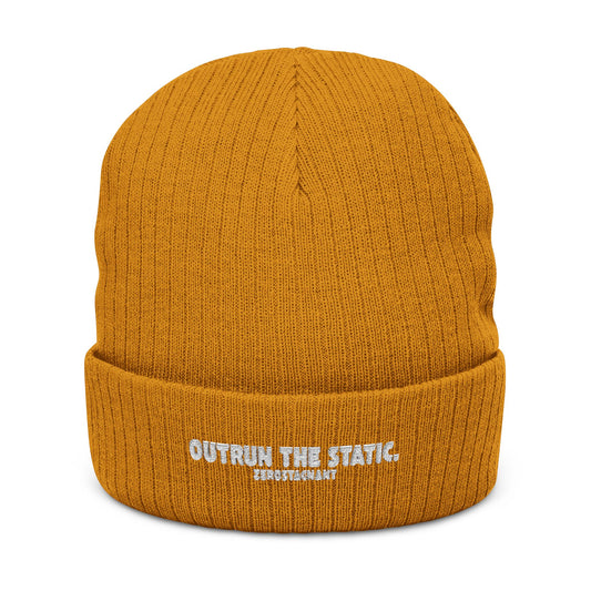 Outrun the Static — Ribbed Knit Beanie (Embroidery)