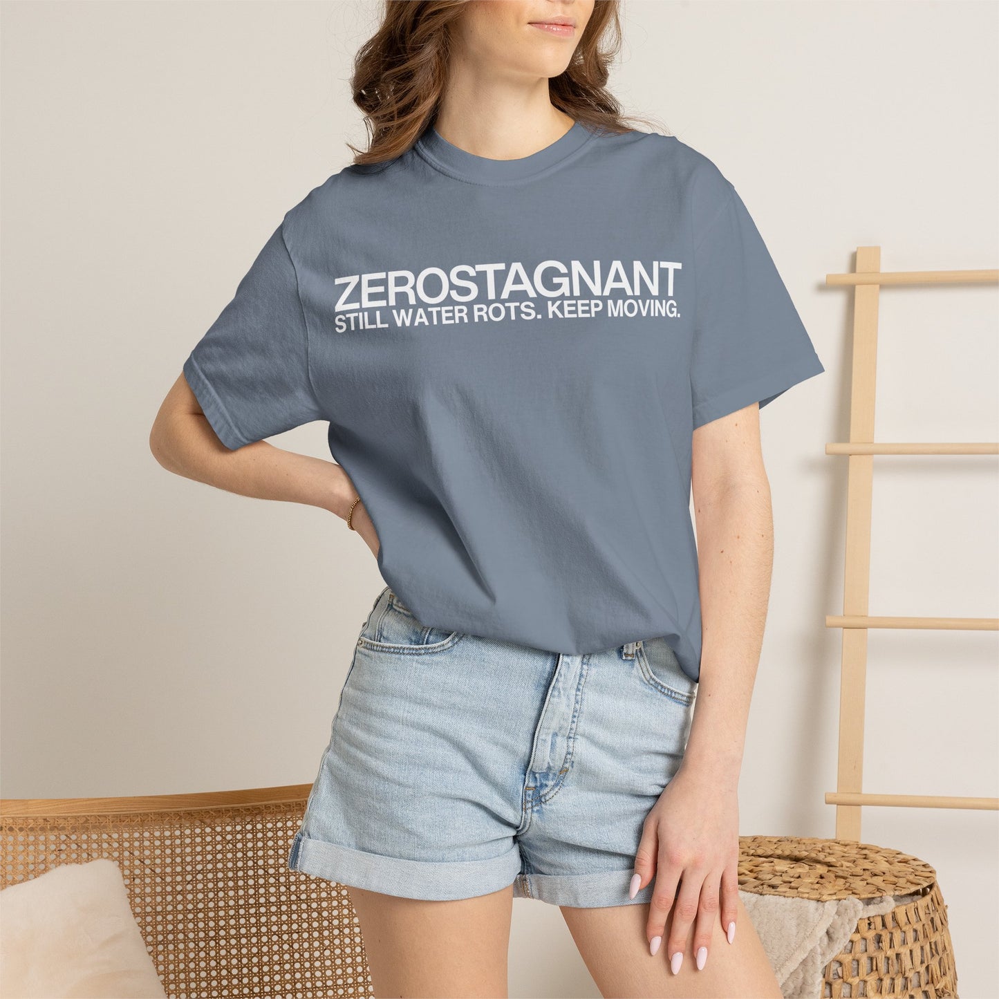 "Still Water Rots. Keep Moving."-Helvetica, Unisex Garment-Dyed T-shirt