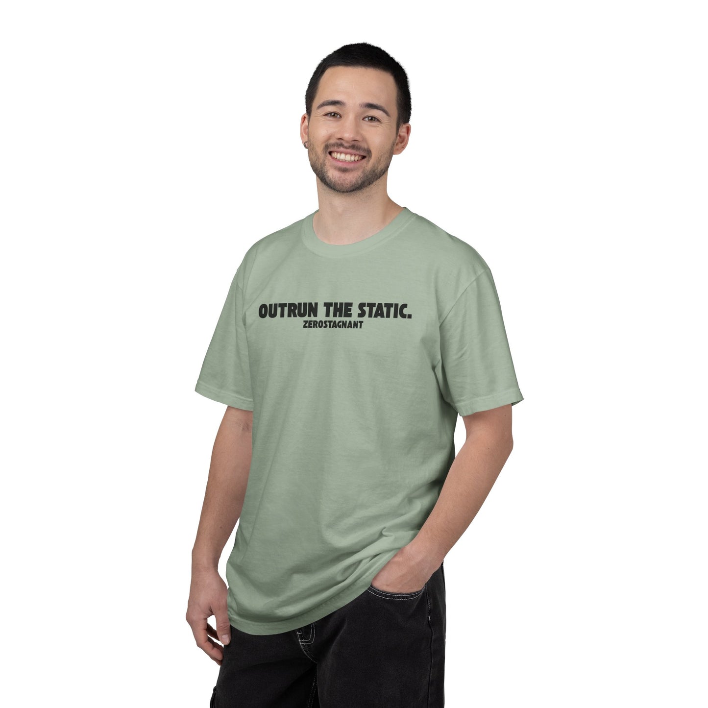 Outrun the Static — Unisex Garment-Dyed T-shirt—Motivational Fitness Tee