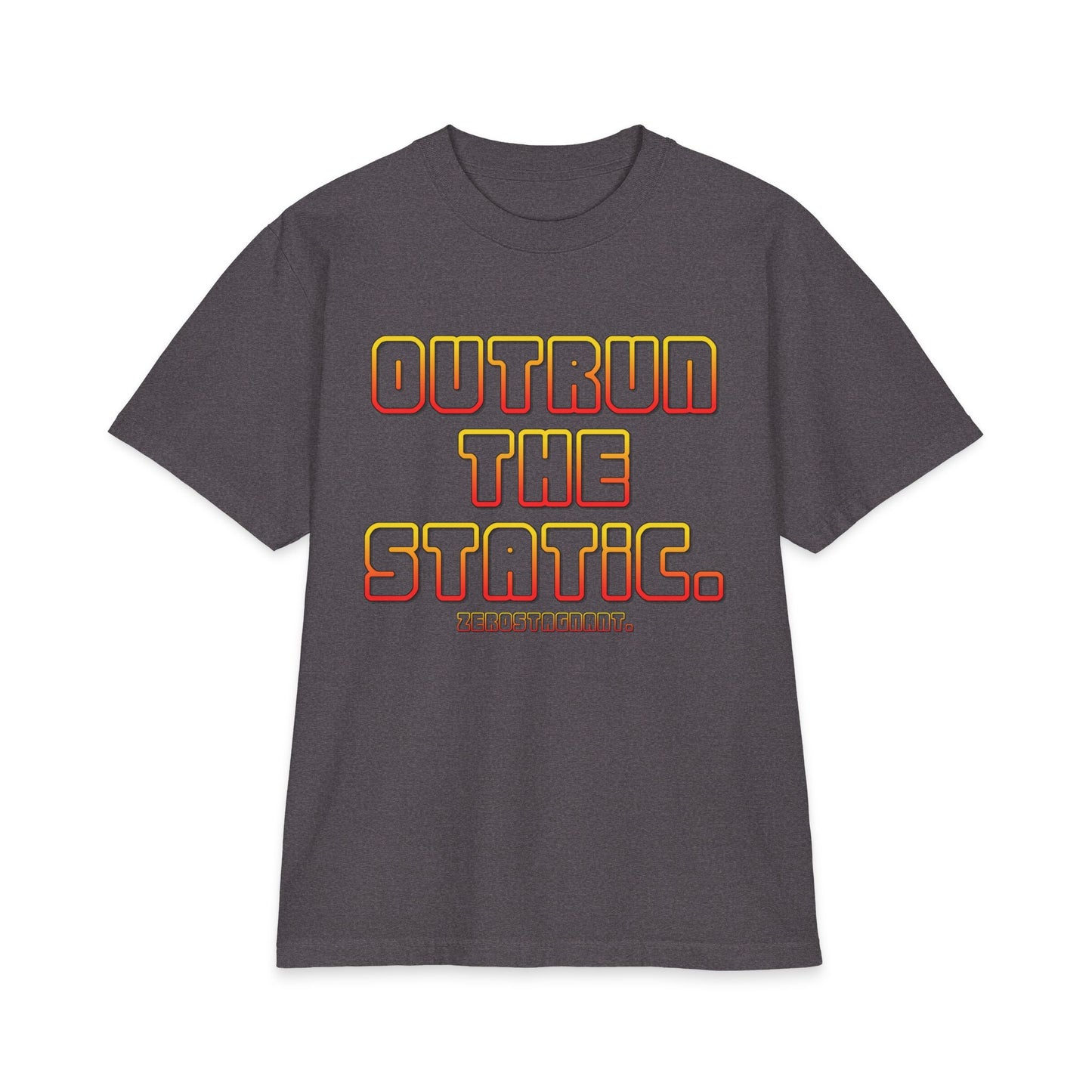 Outrun The Static T-Shirt — Unisex Max Heavyweight Short Sleeve — Retro Gradient Graphic, Non-Stop