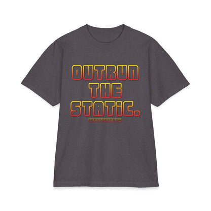 Outrun The Static T-Shirt — Unisex Max Heavyweight Short Sleeve — Retro Gradient Graphic, Non-Stop