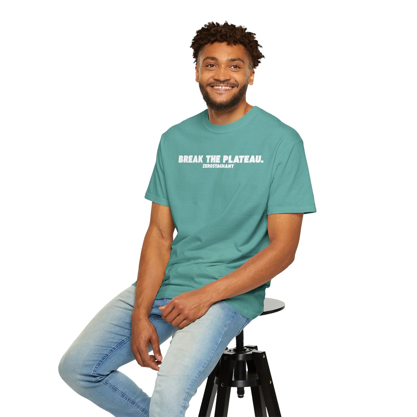 Break The Plateau. —Unisex Garment-Dyed T-shirt — Motivational Fitness Tee