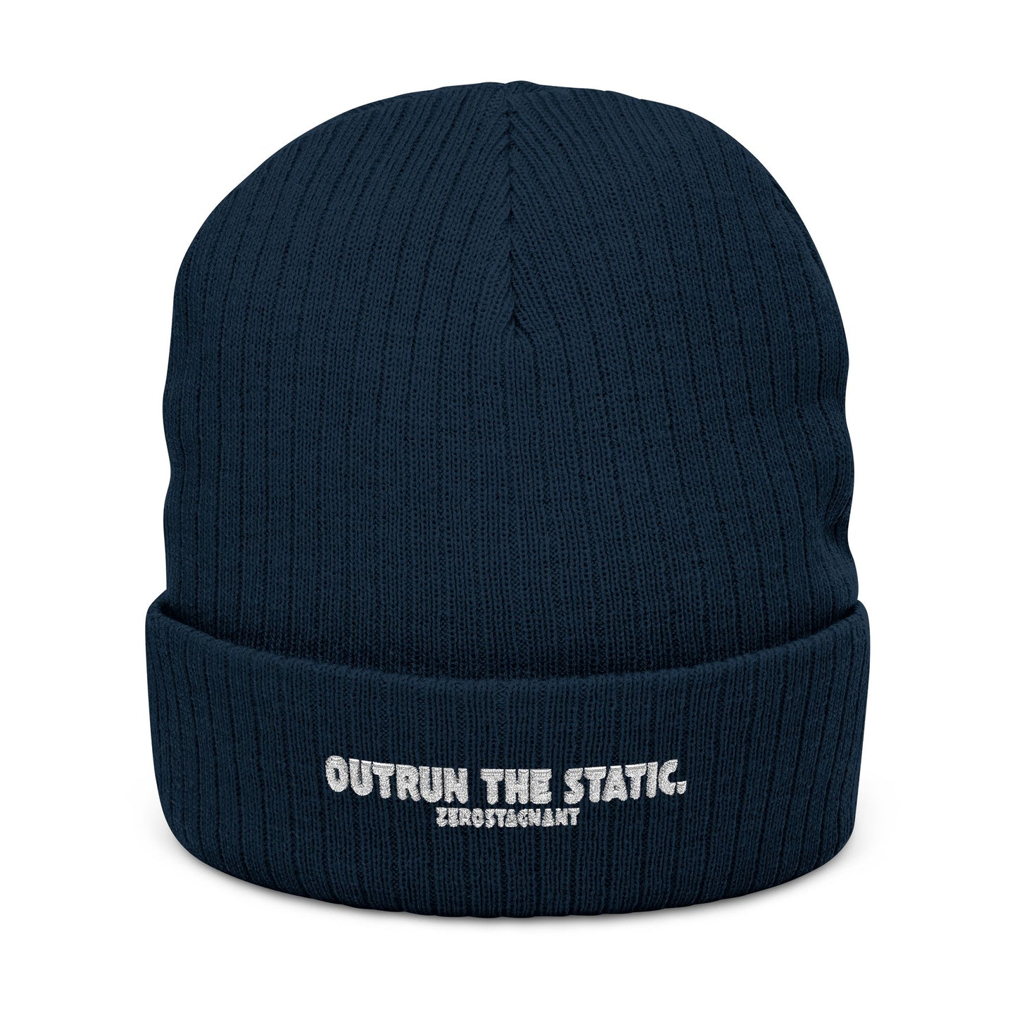 Outrun the Static — Ribbed Knit Beanie (Embroidery)