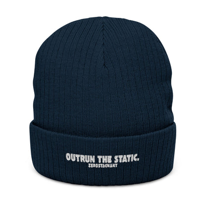Outrun the Static — Ribbed Knit Beanie (Embroidery)