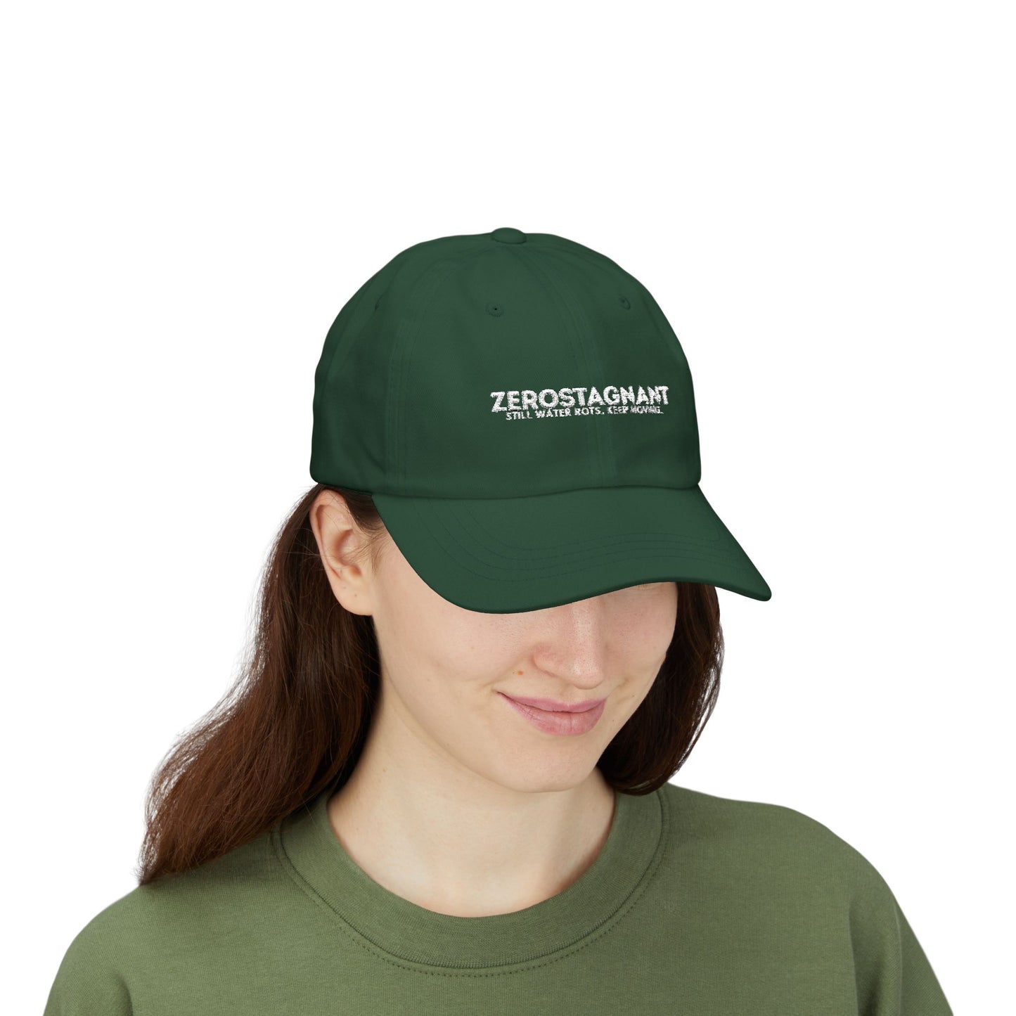 Dad Cap — Embroidered "Zerostagnant: Still Water Roots. Keep Moving."
