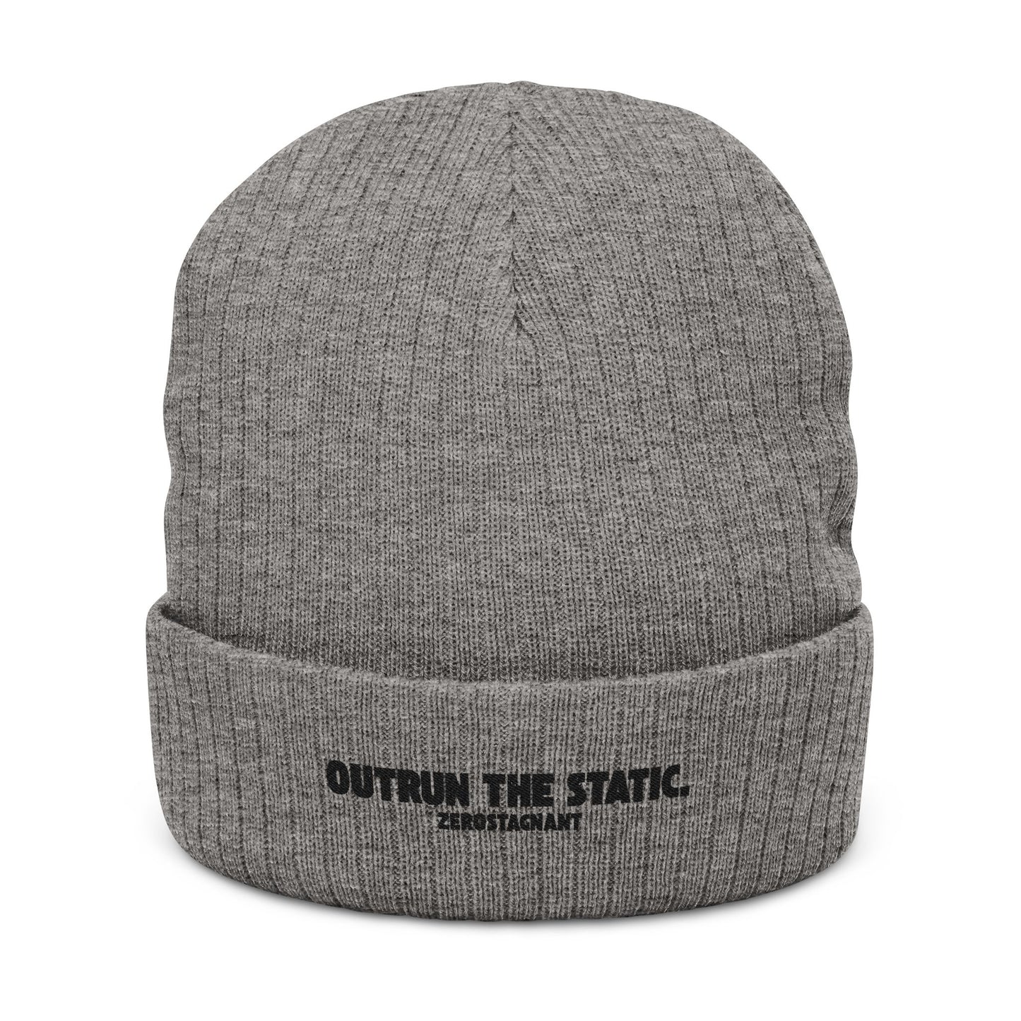 Outrun the Static — Ribbed Knit Beanie (Embroidery)