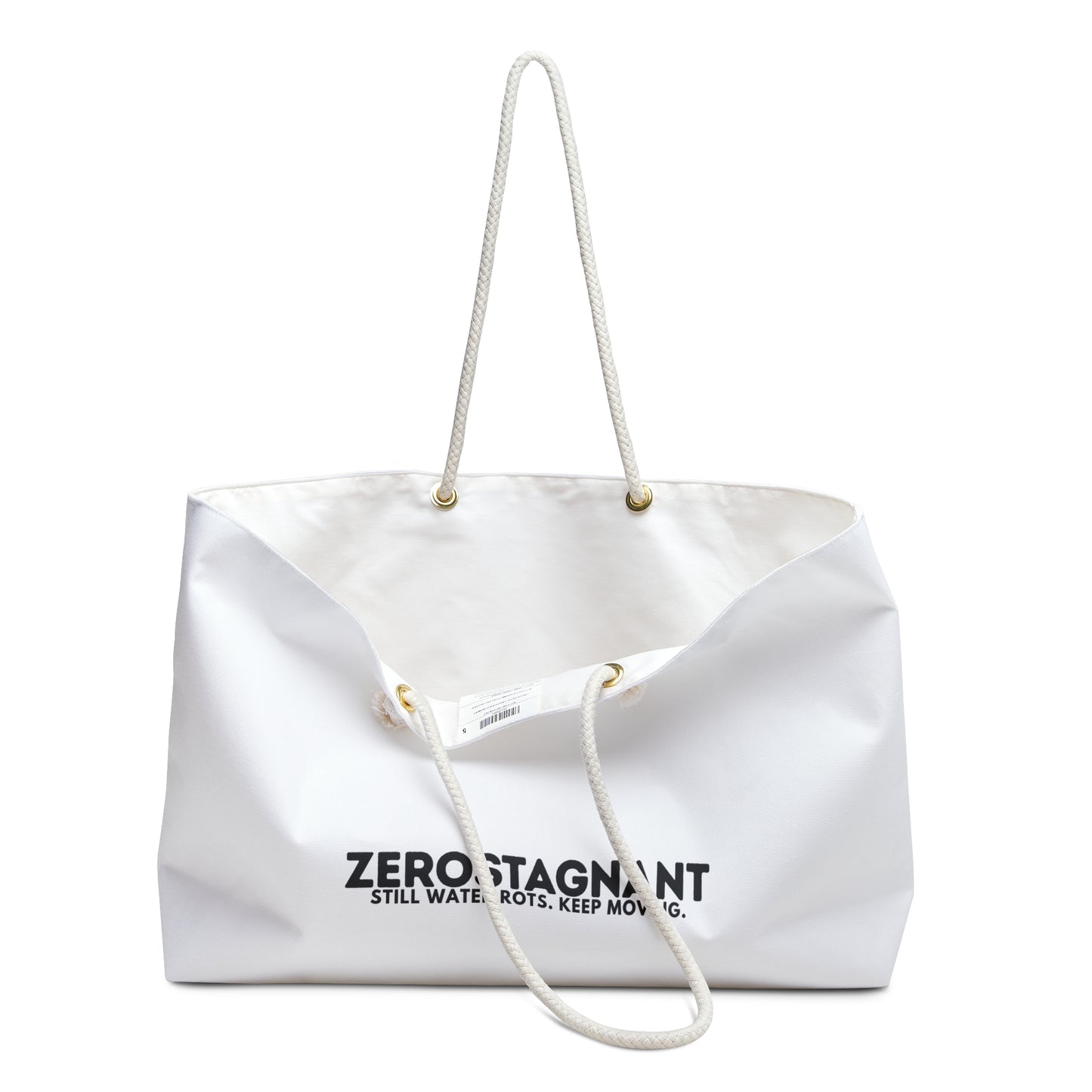 Weekender Bag — "Zerostagnant: Still Water Rots. Keep Moving."