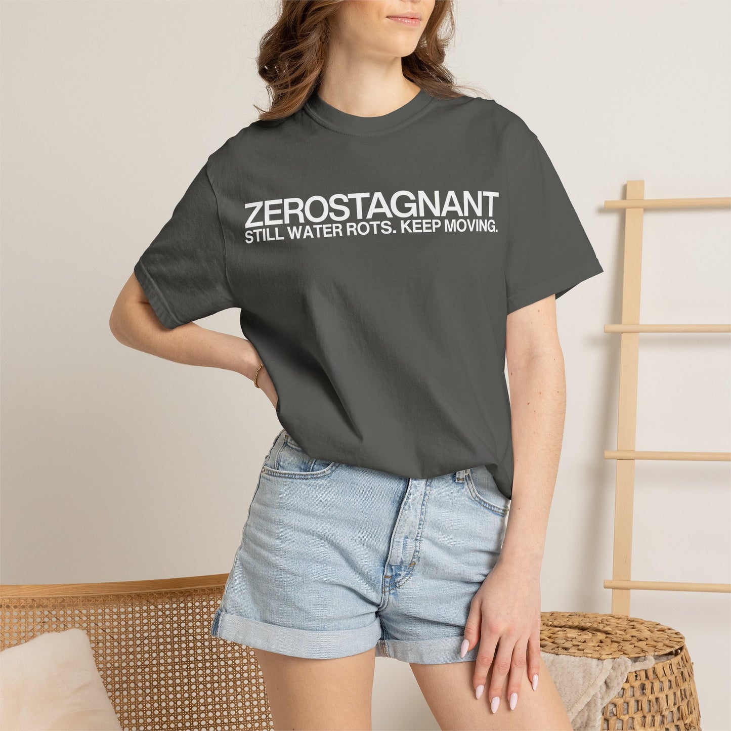 "Still Water Rots. Keep Moving."-Helvetica, Unisex Garment-Dyed T-shirt