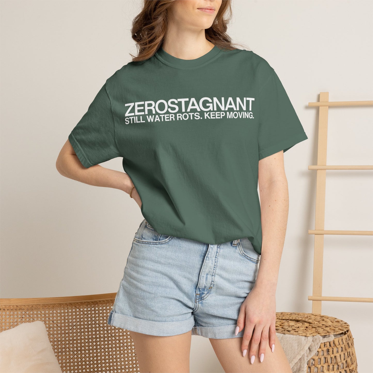 "Still Water Rots. Keep Moving."-Helvetica, Unisex Garment-Dyed T-shirt