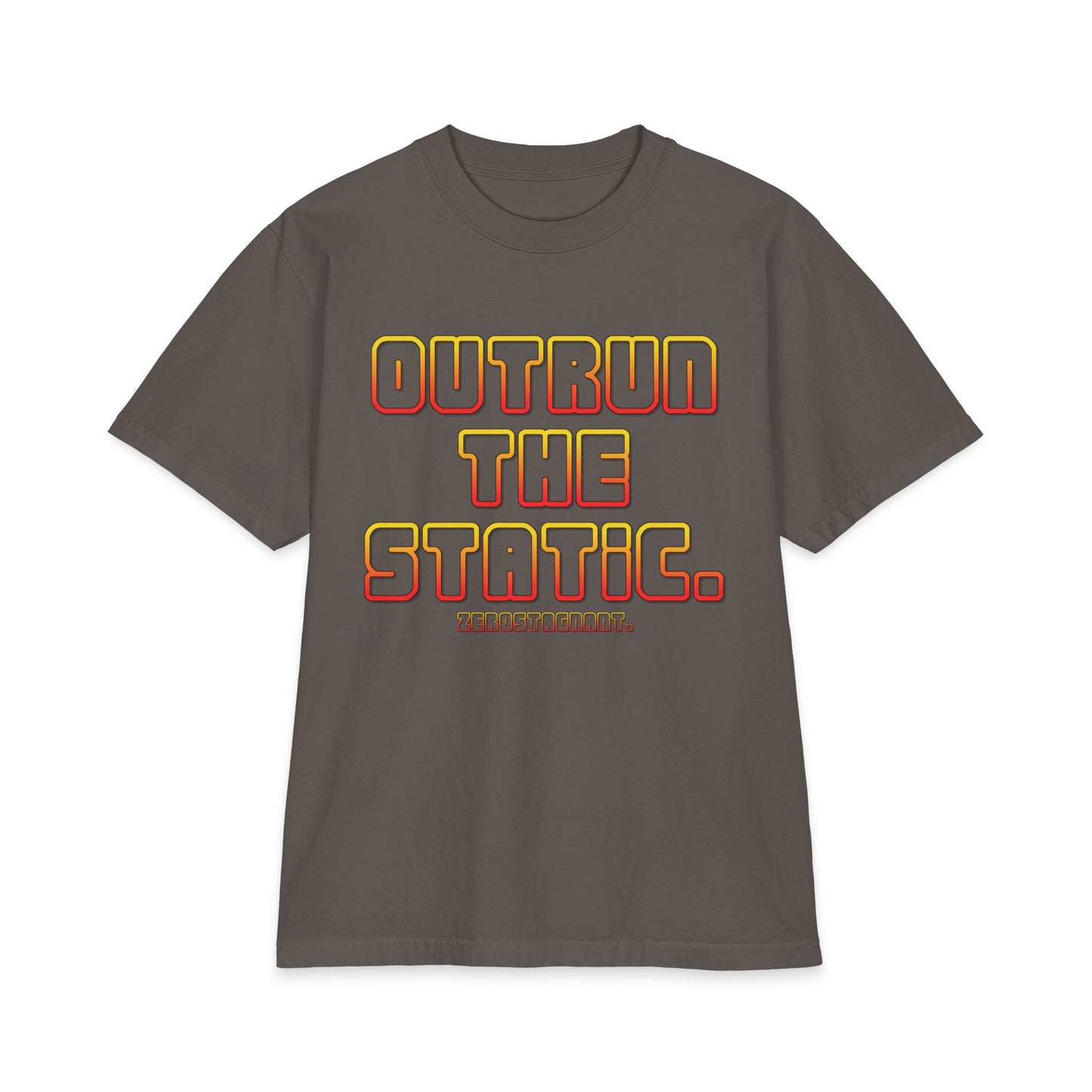 Outrun The Static T-Shirt — Unisex Max Heavyweight Short Sleeve — Retro Gradient Graphic, Non-Stop