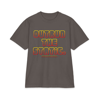 Outrun The Static T-Shirt — Unisex Max Heavyweight Short Sleeve — Retro Gradient Graphic, Non-Stop