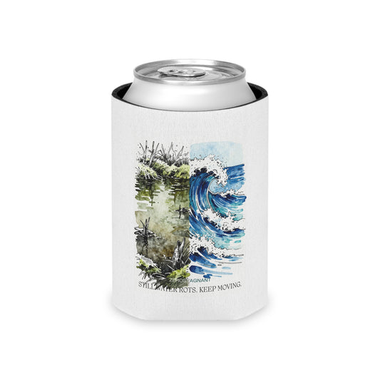 Can Cooler — Coastal Wave & Marsh Art Can Cooler ("Still, Take Roots. Keep Moving.")