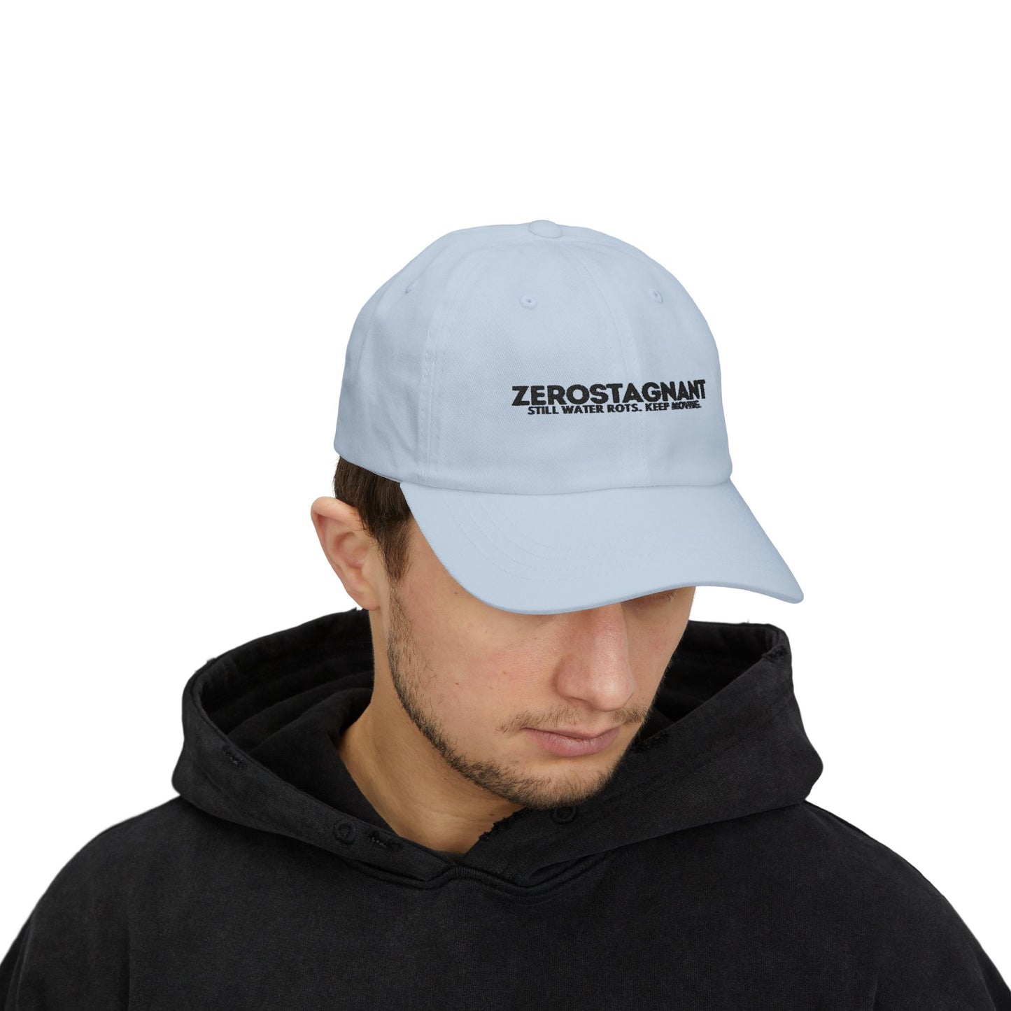 Dad Cap — Embroidered "Zerostagnant: Still Water Roots. Keep Moving."