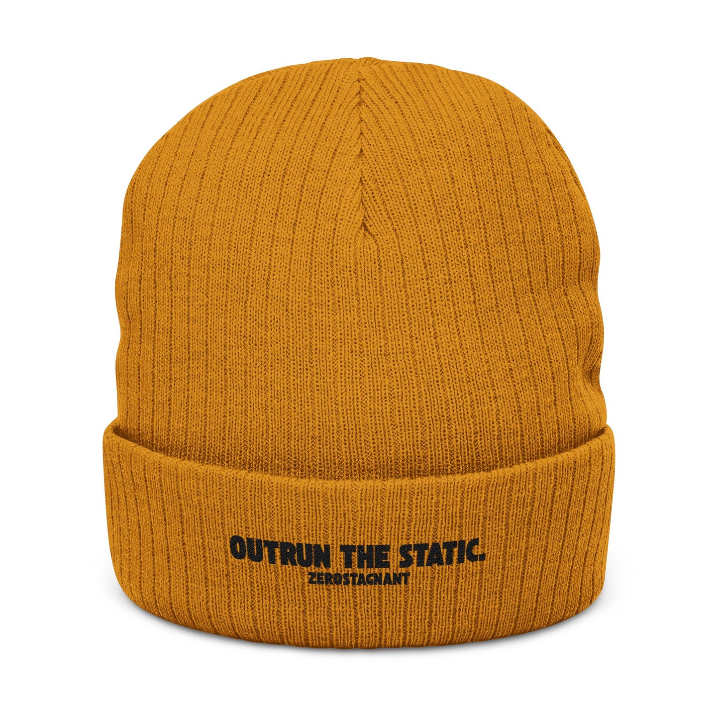 Outrun the Static — Ribbed Knit Beanie (Embroidery)