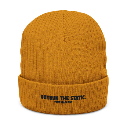 Outrun the Static — Ribbed Knit Beanie (Embroidery)