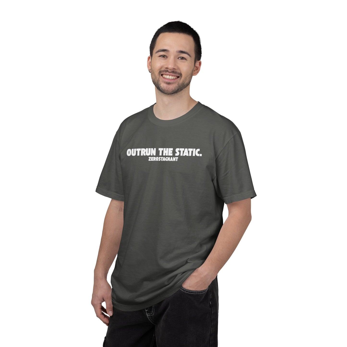 Outrun the Static T-Shirt — Unisex Garment-Dyed T-shirt—Motivational Fitness Tee