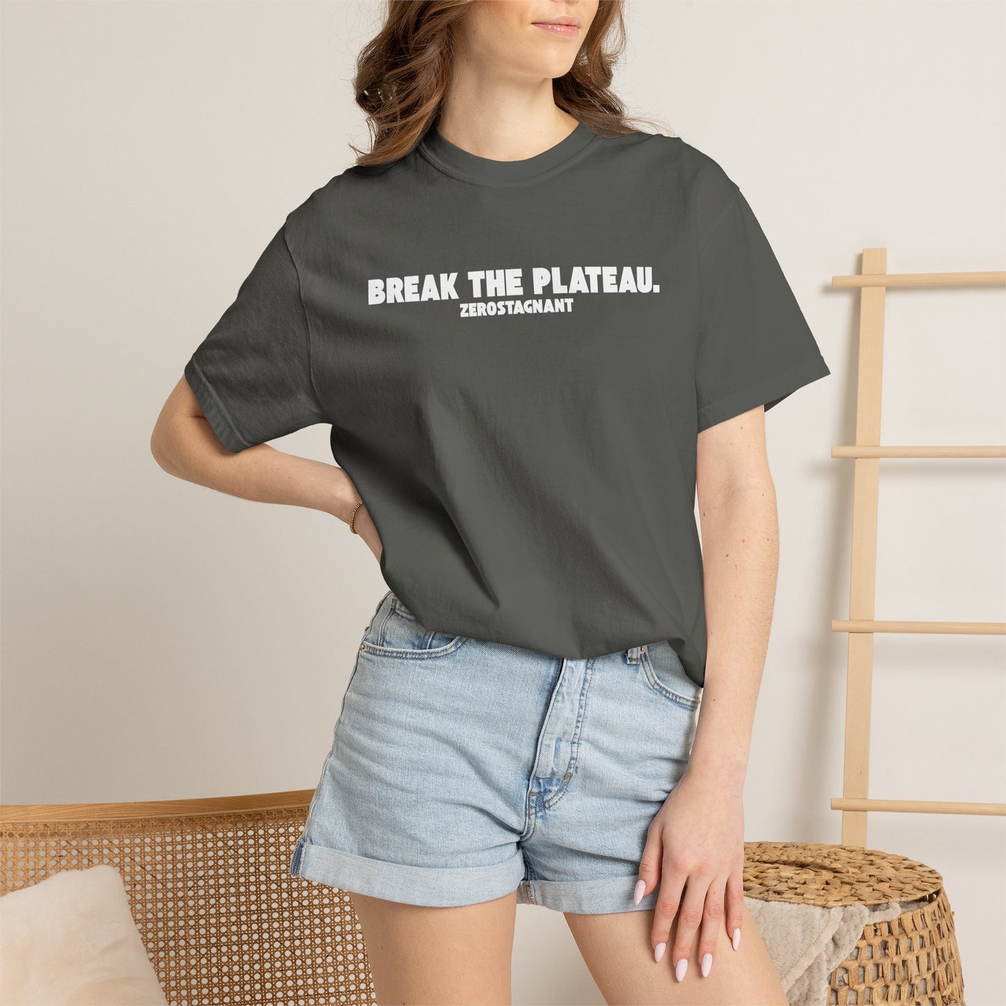 Break The Plateau. —Unisex Garment-Dyed T-shirt — Motivational Fitness Tee
