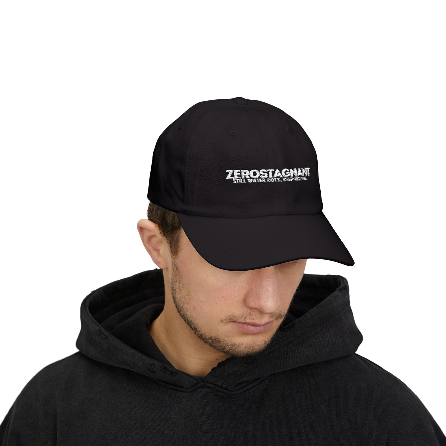 Dad Cap — Embroidered "Zerostagnant: Still Water Roots. Keep Moving."