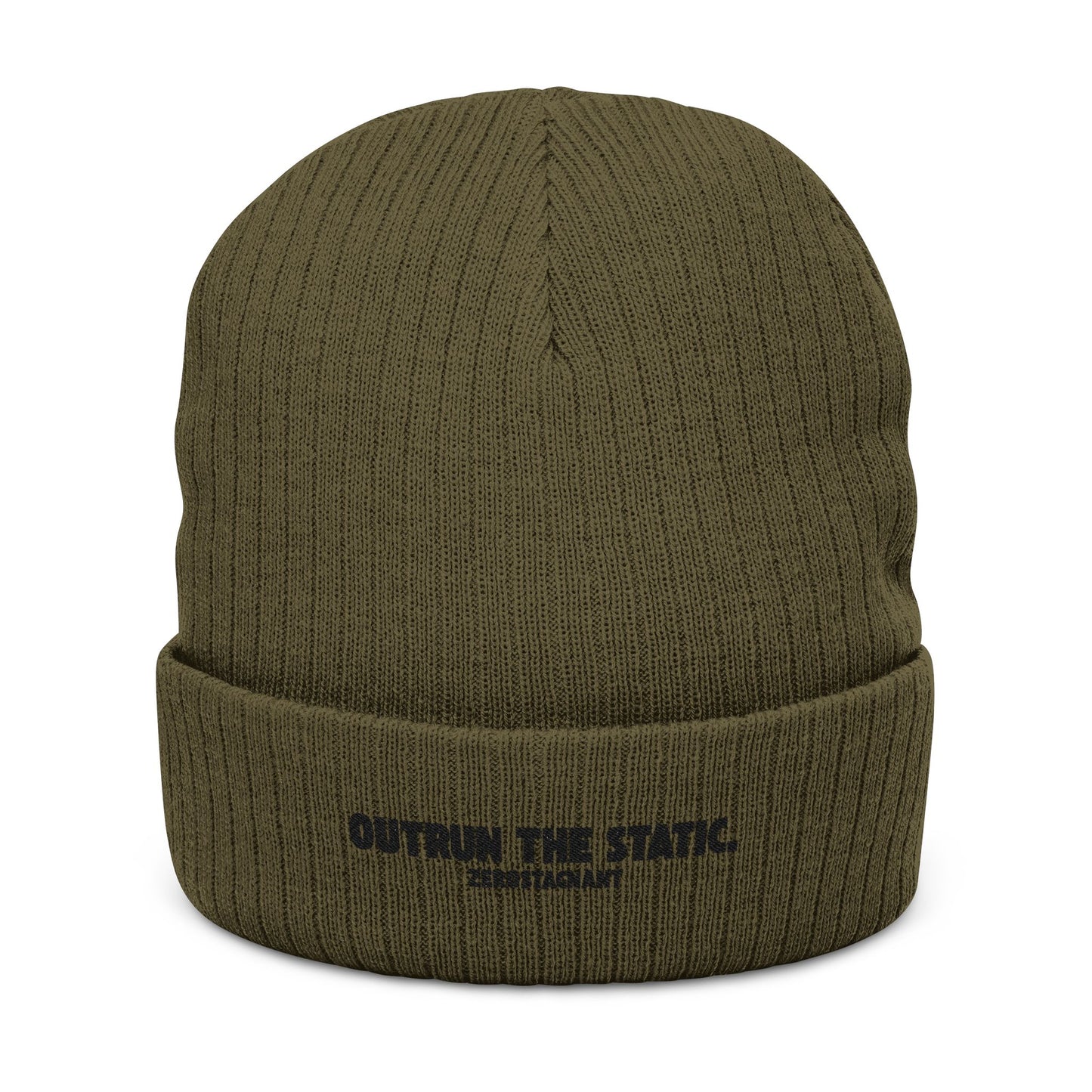 Outrun the Static — Ribbed Knit Beanie (Embroidery)