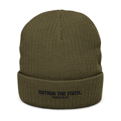 Outrun the Static — Ribbed Knit Beanie (Embroidery)