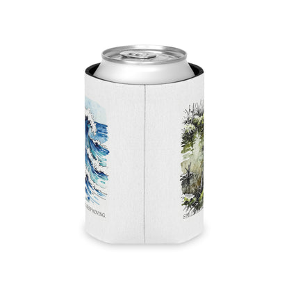 Can Cooler — Coastal Wave & Marsh Art Can Cooler ("Still, Take Roots. Keep Moving.")