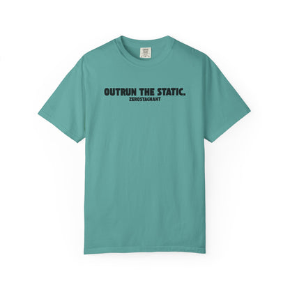 Outrun the Static — Unisex Garment-Dyed T-shirt—Motivational Fitness Tee