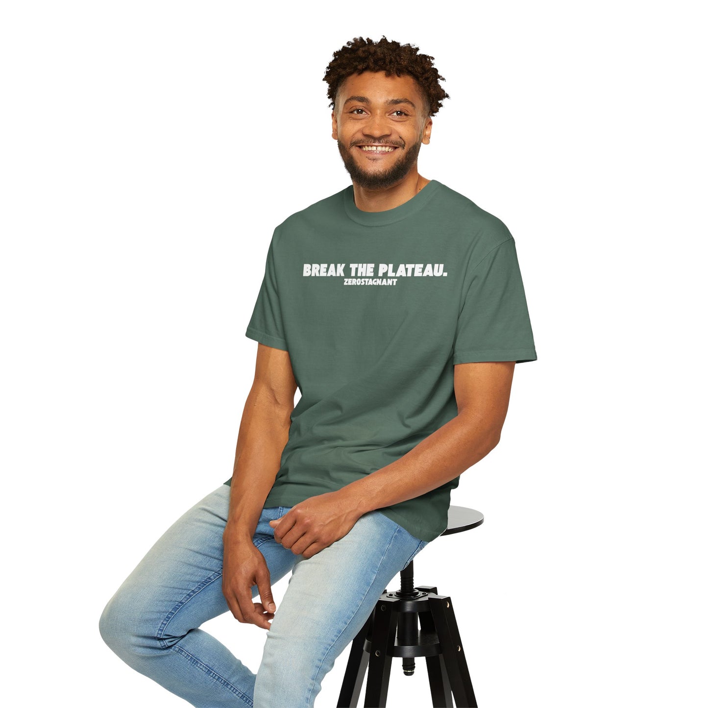 Break The Plateau. —Unisex Garment-Dyed T-shirt — Motivational Fitness Tee