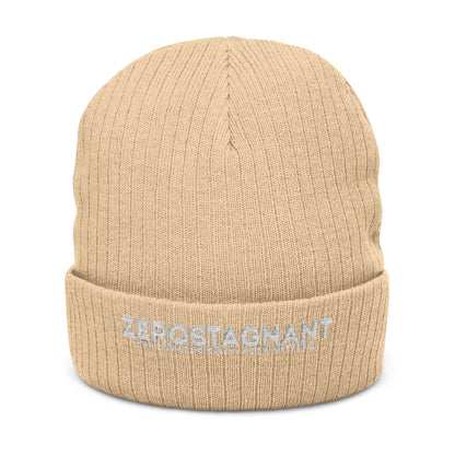Ribbed Knit Beanie — Embroidered “ZEROSTAGNANT: Still Water Rots. Keep Moving.”