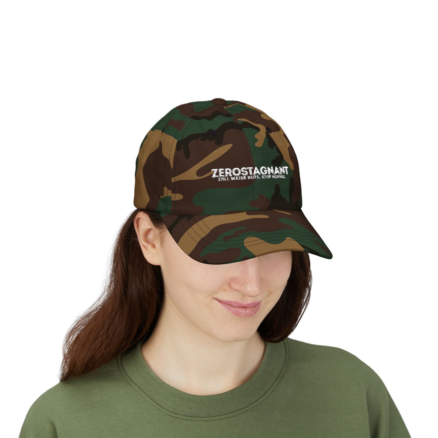 Dad Cap — Embroidered "Zerostagnant: Still Water Roots. Keep Moving."