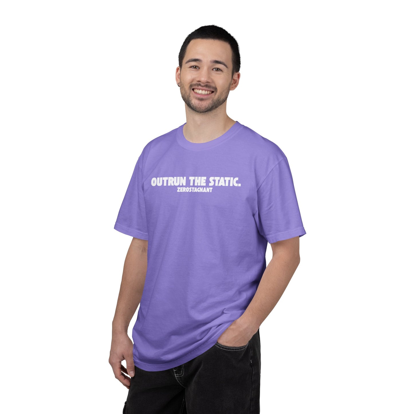 Outrun the Static T-Shirt — Unisex Garment-Dyed T-shirt—Motivational Fitness Tee