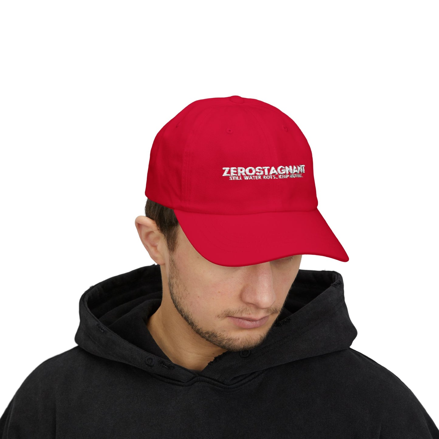 Dad Cap — Embroidered "Zerostagnant: Still Water Roots. Keep Moving."