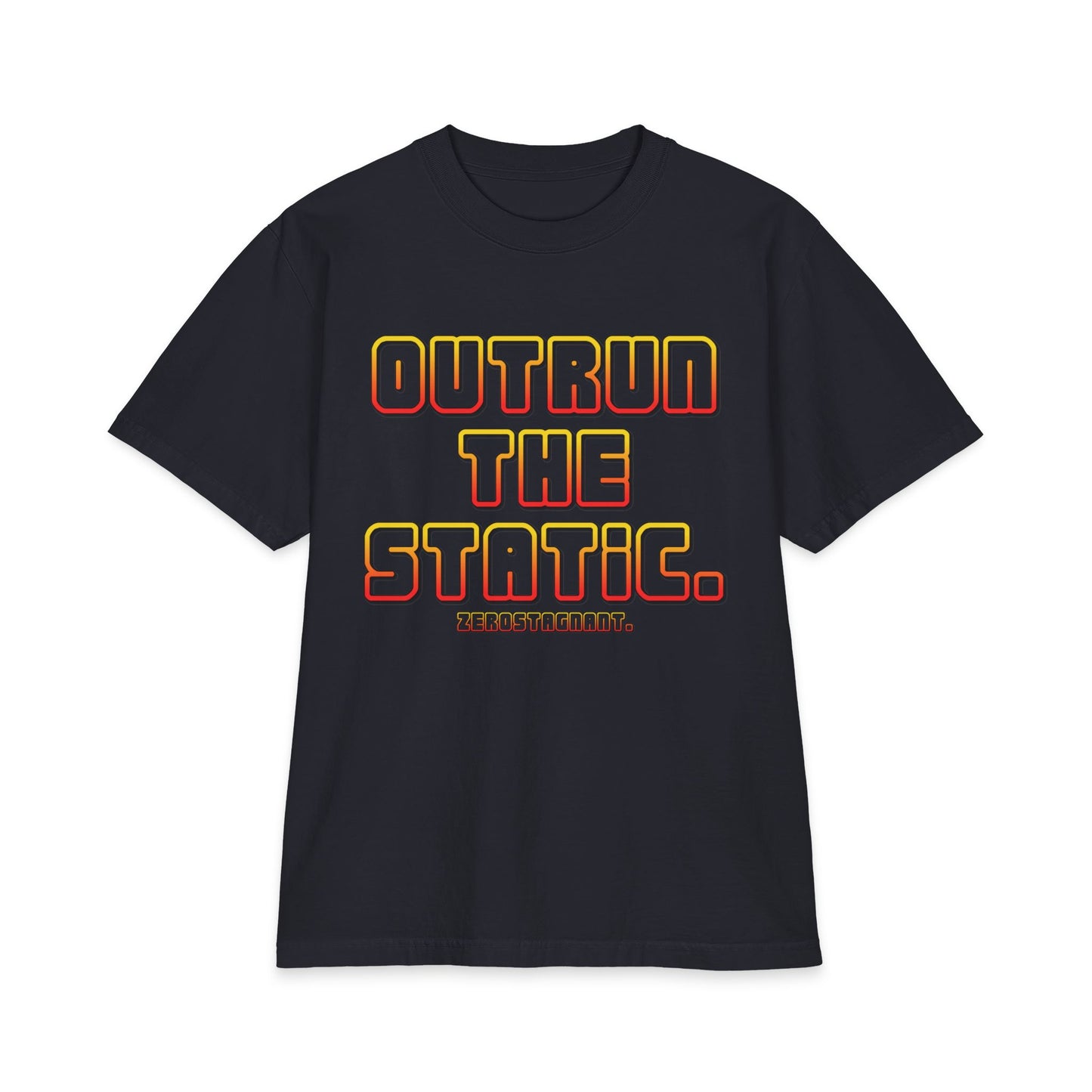 Outrun The Static T-Shirt — Unisex Max Heavyweight Short Sleeve — Retro Gradient Graphic, Non-Stop