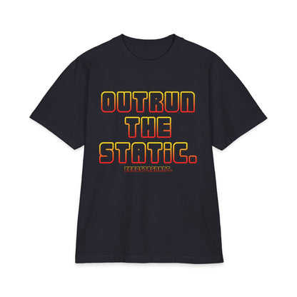 Outrun The Static T-Shirt — Unisex Max Heavyweight Short Sleeve — Retro Gradient Graphic, Non-Stop