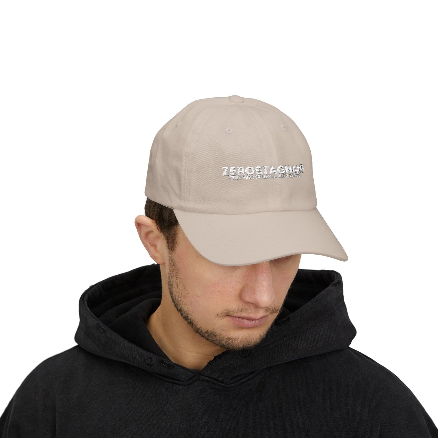 Dad Cap — Embroidered "Zerostagnant: Still Water Roots. Keep Moving."