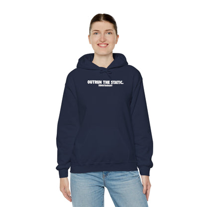 Outrun The Static, Hoodie — Unisex Heavy Blend™ Hooded Sweatshirt — Motivational Fitness Hoodie