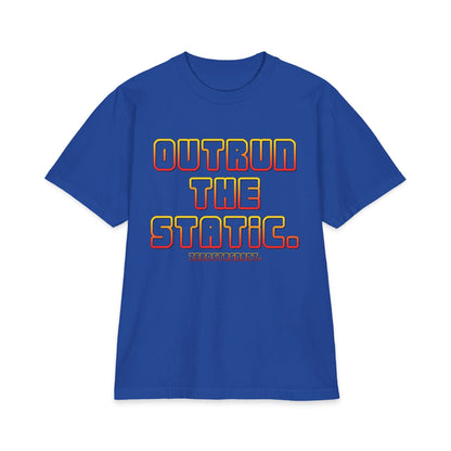 Outrun The Static T-Shirt — Unisex Max Heavyweight Short Sleeve — Retro Gradient Graphic, Non-Stop