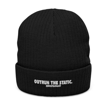Outrun the Static — Ribbed Knit Beanie (Embroidery)