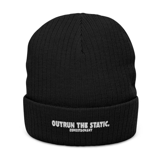 Outrun the Static — Ribbed Knit Beanie (Embroidery)