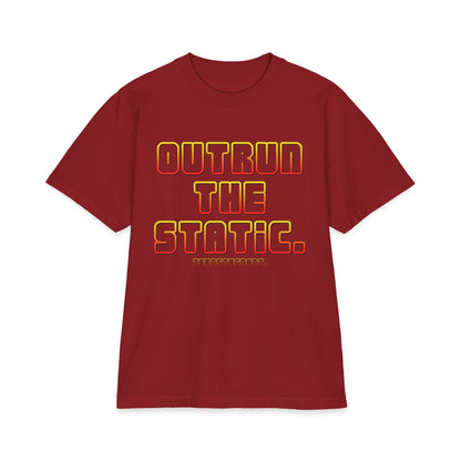 Outrun The Static T-Shirt — Unisex Max Heavyweight Short Sleeve — Retro Gradient Graphic, Non-Stop