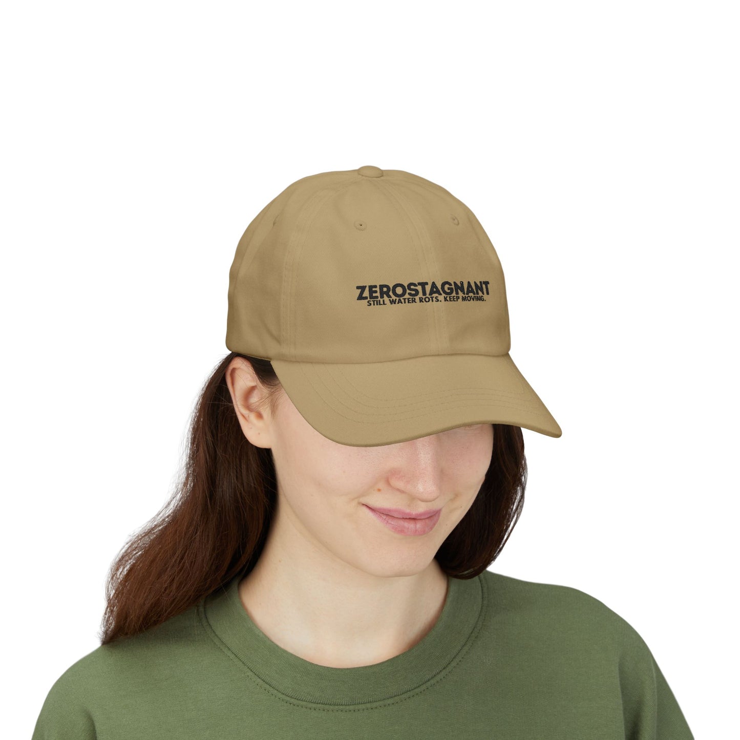 Dad Cap — Embroidered "Zerostagnant: Still Water Roots. Keep Moving."