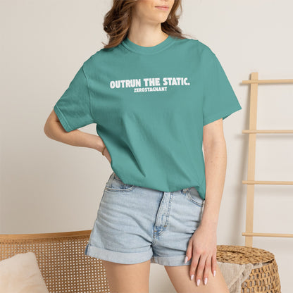 Outrun the Static T-Shirt — Unisex Garment-Dyed T-shirt—Motivational Fitness Tee