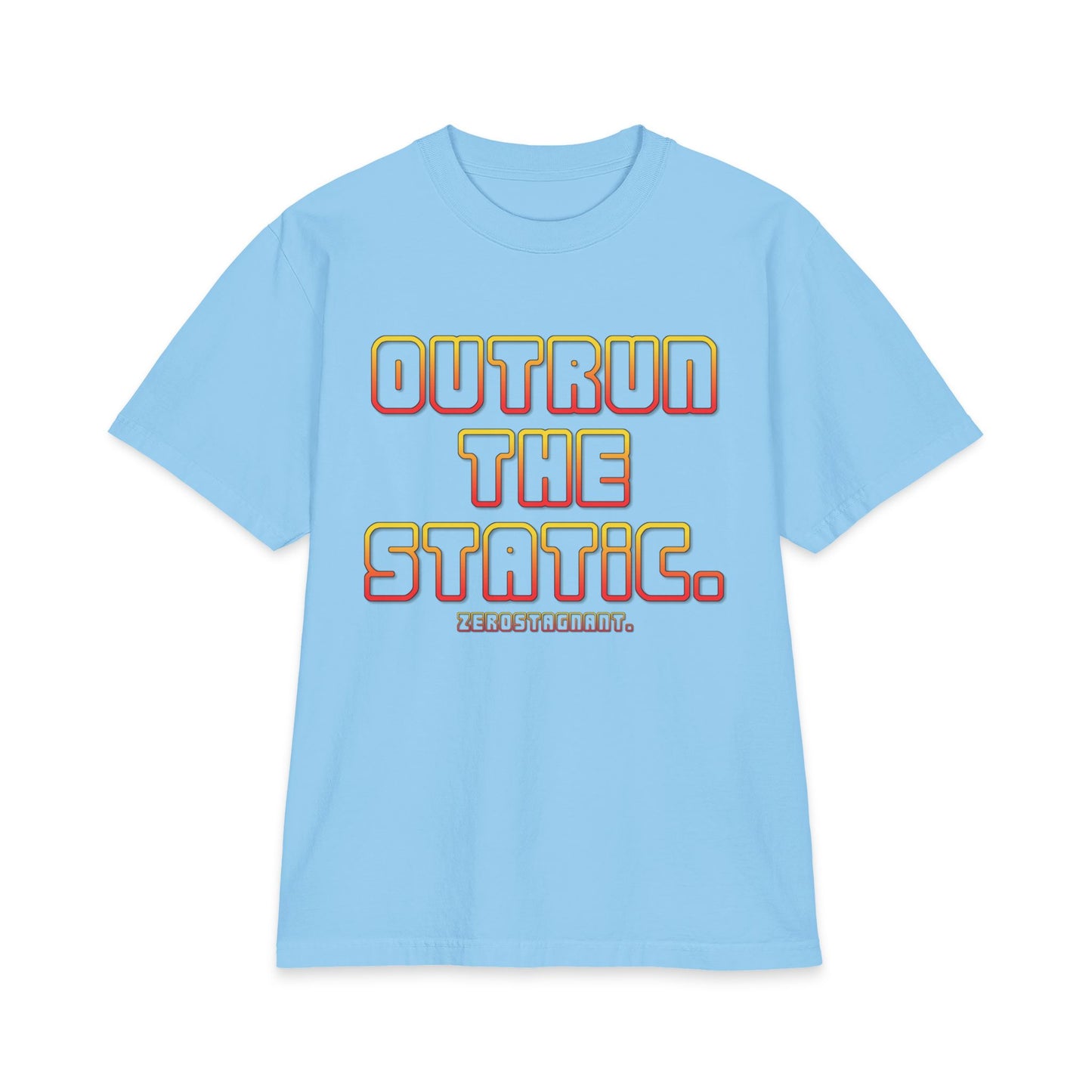 Outrun The Static T-Shirt — Unisex Max Heavyweight Short Sleeve — Retro Gradient Graphic, Non-Stop