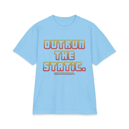 Outrun The Static T-Shirt — Unisex Max Heavyweight Short Sleeve — Retro Gradient Graphic, Non-Stop