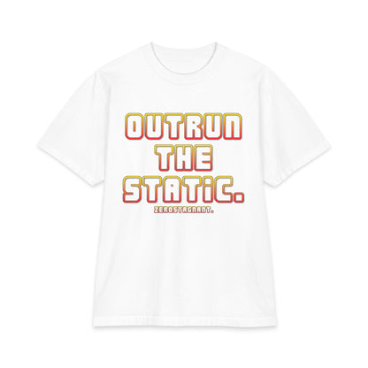 Outrun The Static T-Shirt — Unisex Max Heavyweight Short Sleeve — Retro Gradient Graphic, Non-Stop