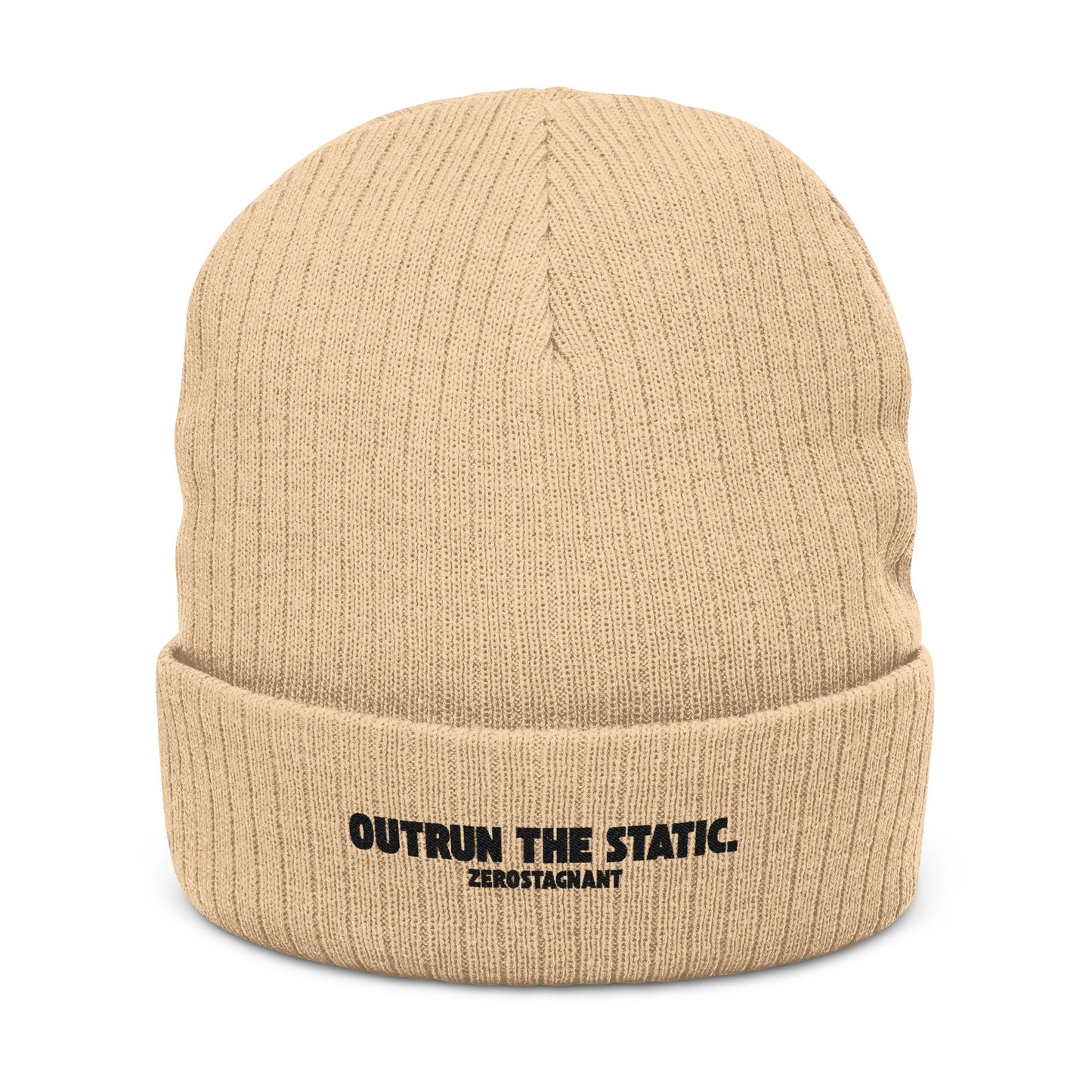 Outrun the Static — Ribbed Knit Beanie (Embroidery)