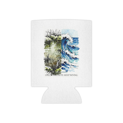Can Cooler — Coastal Wave & Marsh Art Can Cooler ("Still, Take Roots. Keep Moving.")